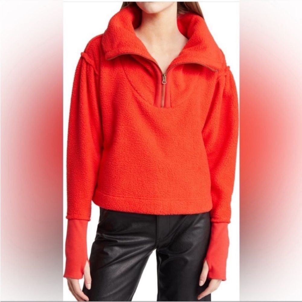 Free People We The Free Poppy Quarter Zip Pullover Red Sz XL NWT